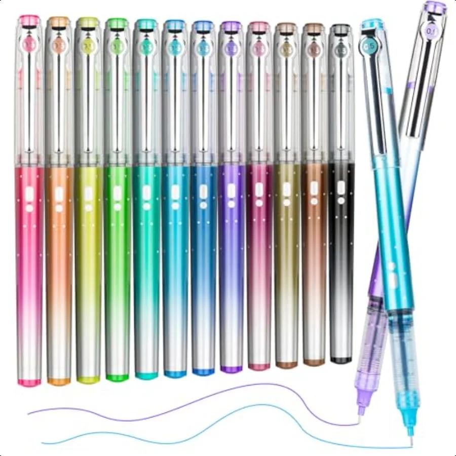 

12 Colors Liquid Ink Rollerball Pens For Journaling 0.5mm Fine Point Bible Pens No Bleed and QuickDry Smooth Writing Gel Pens f