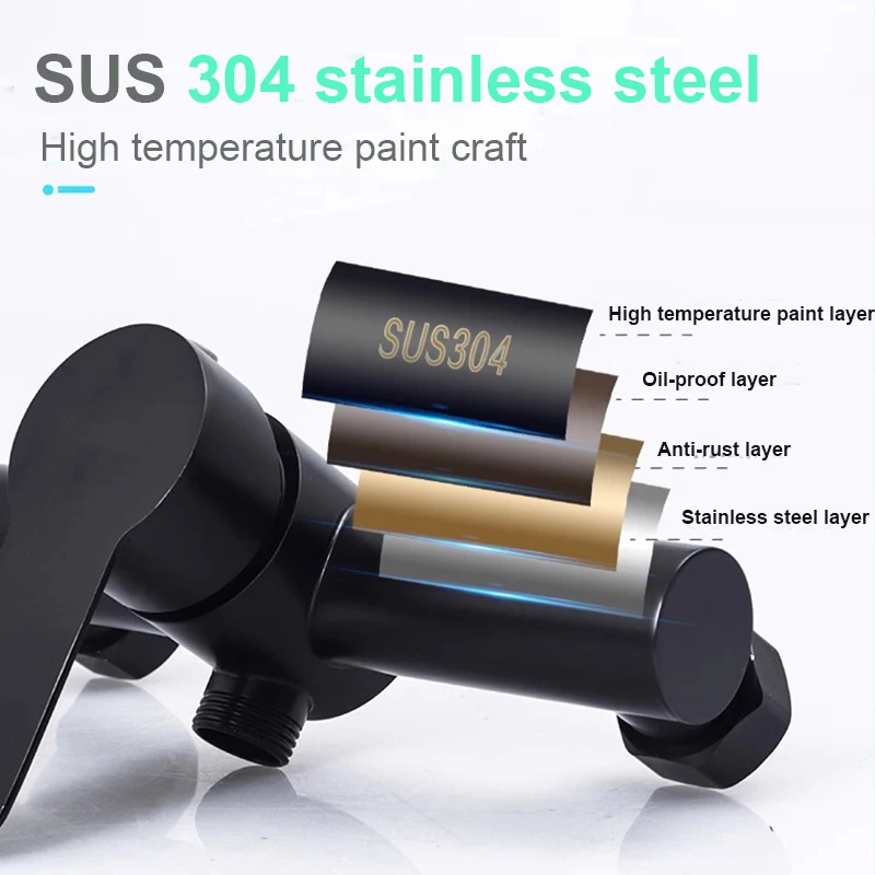 G1/2 بوصة الأسود الحمام دش صنبور الحائط المياه الساخنة والباردة صِمامُ تَغَيُّرِ التَّرَدُّدِ صنبور 304 الفولاذ المقاوم للصدأ الثلاثي حوض صنبور #5