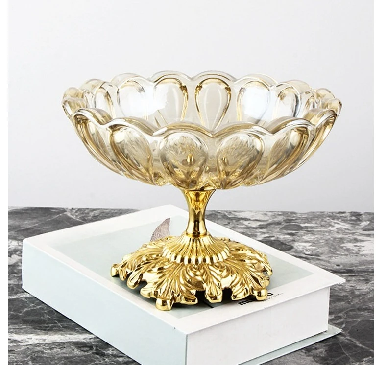 European Light Luxury Glass Fruit Plate, Living Room Coffee Table Decoration Ornament, American Luxury Pendulum