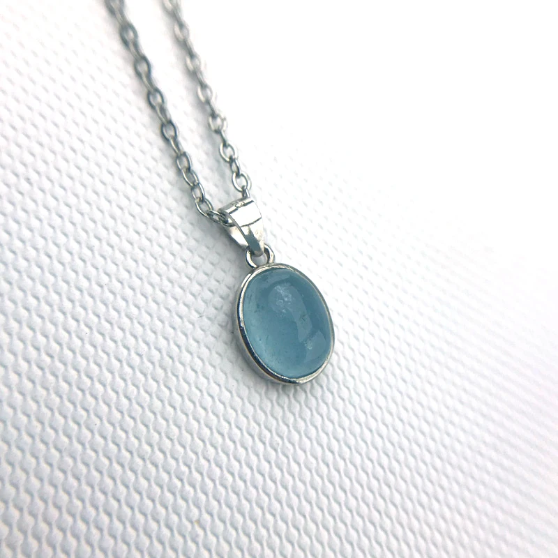 CSJ 100% Natural Aquamarine Pendant Gemstone 7*9mm Necklace for Women Birthday Christmas Party Trendy Jewelry Gift