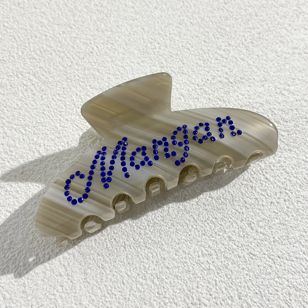

Retro Deep Blue Rhinestone MANGAN Letter Large Size Crab Clamp New Acetate Gradient Crystal Hair Clip Claw Accessories For Women