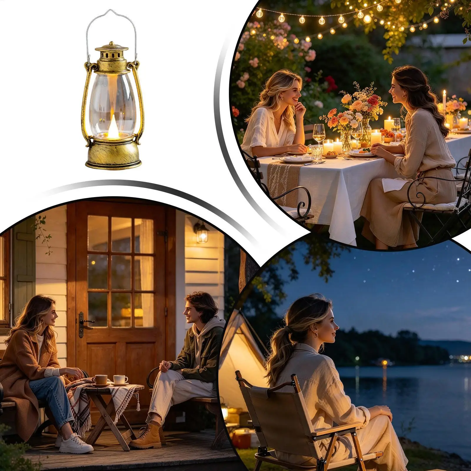 Vintage Lantern Lamp Retro Flickering Flame Battery Powered Lamp Rustic Electric Lantern For Hiking Outdoor Fishing Backpacking
