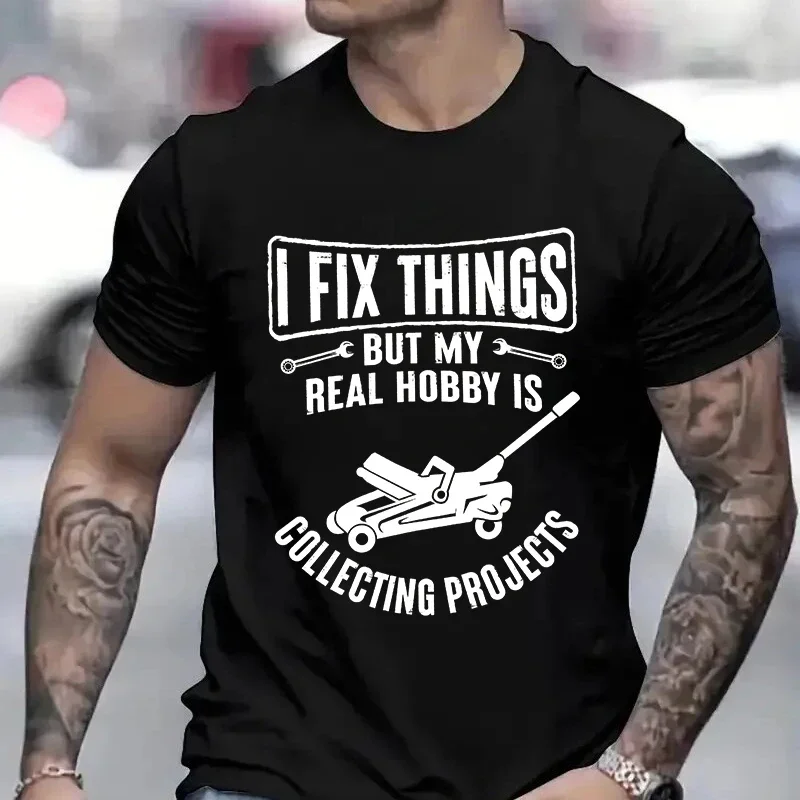 Men\'s Mechanic Funny Tee Shirt I Fix Things Collecting Objects Humor Tshirts for Him Garage Job Occupational Mechanics Tee Tops