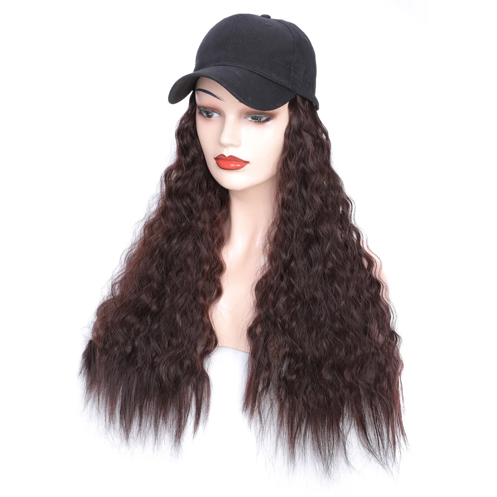 Jeedou Wigs With Baseball Cap Wig Instant Wavy Curly Hair Synthetic Wigs for Women Ladies Daily Sports Travel Casual Use