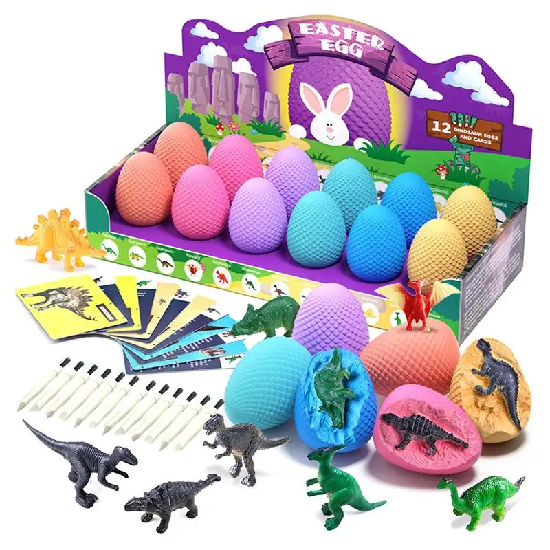 

12pcs Easter Eggs set Easter Basket Stuffers Easter Dinosaur Eggs Colorful Science Dinosaur Dino Dig Kit Kids Toys Easter Gifts