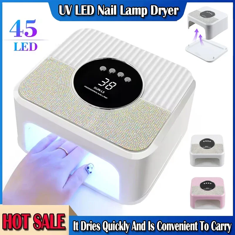 

45LED UV Nail Lamp High Power Nail Dryer with LCD Smart Screen Gel Curing Drying Lamp Removable Base Pedicure Tool for Home