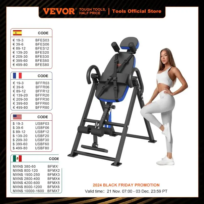 VEVOR Inversion Table Heavy Duty Inversion Table Decompression Back Stretcher Machine Strength Training Equipment with Headrest