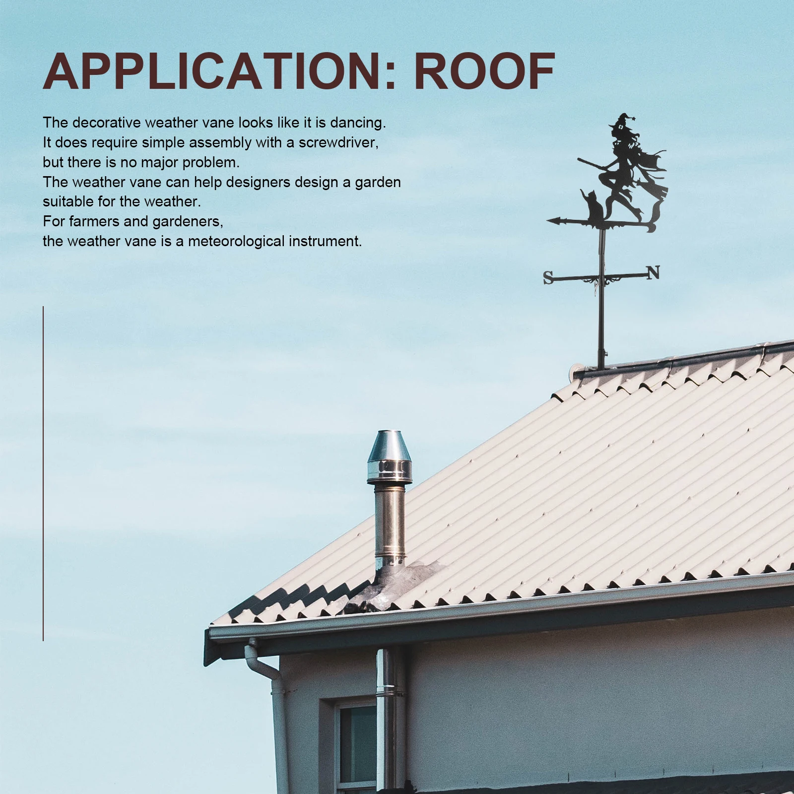 

Weather Vane Roof Weathervane Ornament Witch Decor for Garden Decorations Fence Black