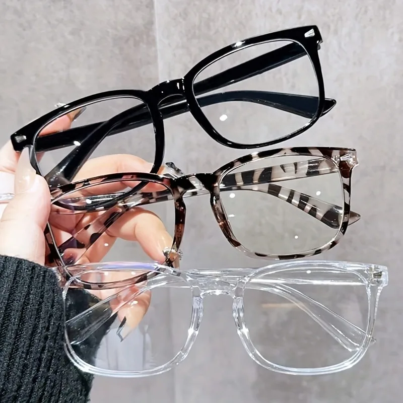 

3pcs Lightweight PC Frames Minimalist Square Clear Lens Glasses - Blue Light Blocking, Full Frame, for Everyday & Casual Wear