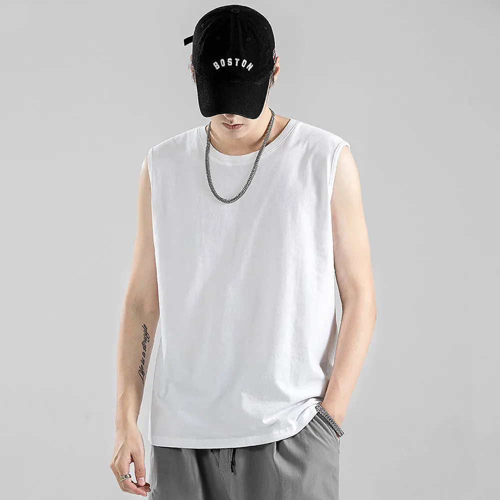 2024 New Arrivals Men Summer Tank Top 210g 100% Cotton Sleeveless Brand Tee Shirts Men\'s Gyms Vest Male Casual Tank Tops S-XXXXL