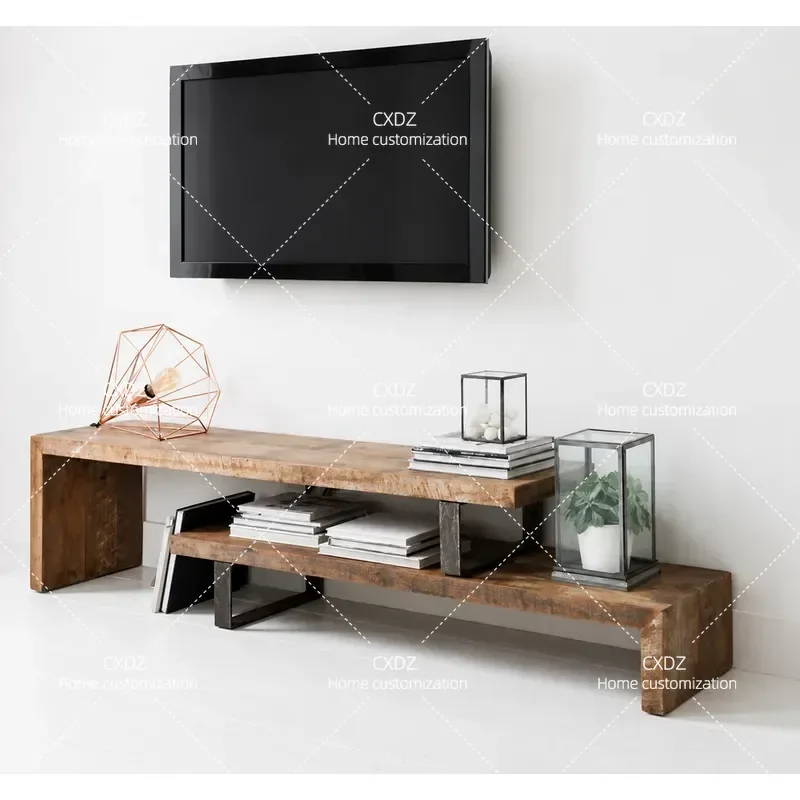 Wabi Sandy Wind Solid Wood TV Cabinet Living Room Display Table Log Audio Visual Decorative Retractable Floor Cabinet