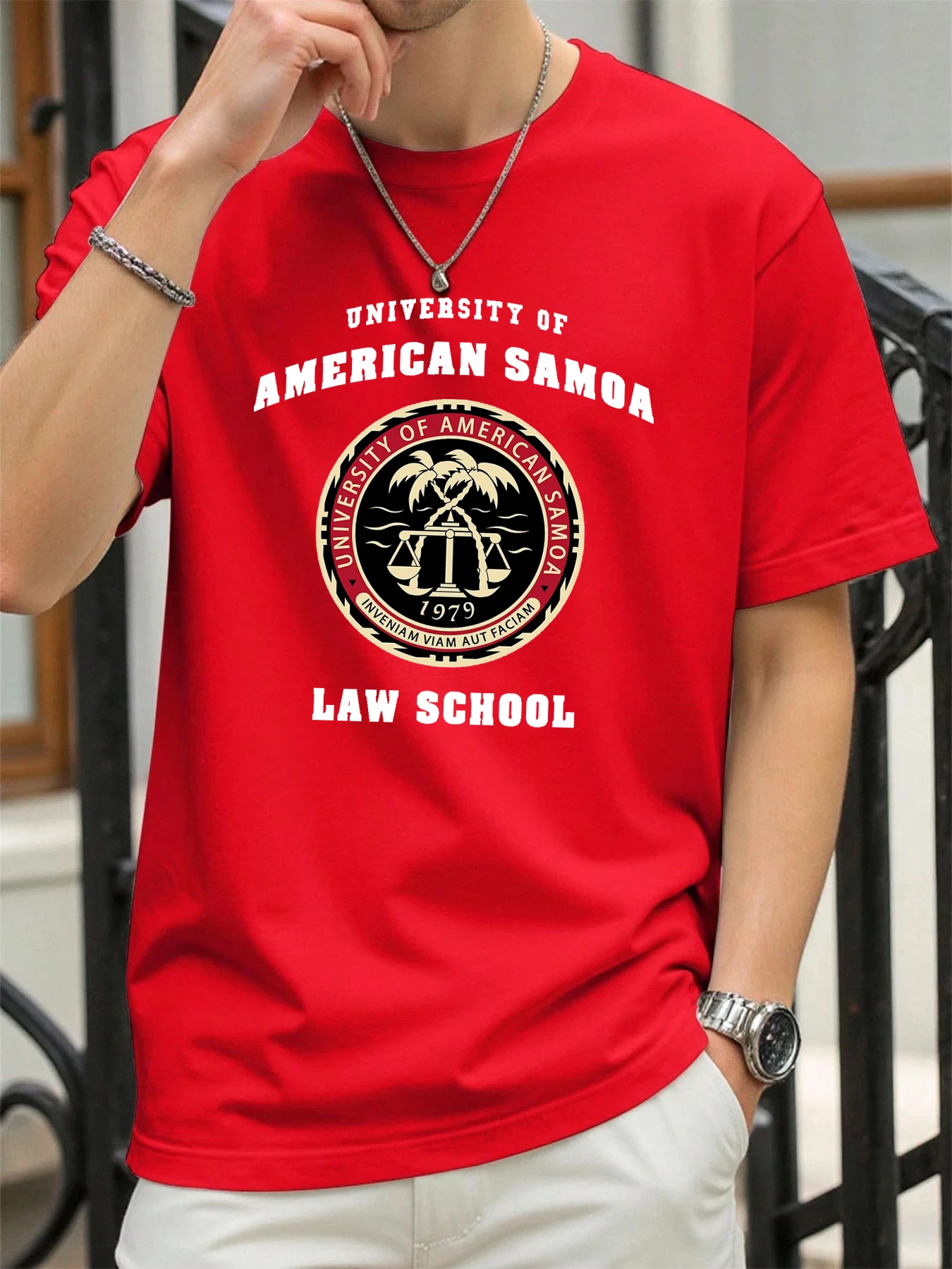 American Samoa Law School Print Men T Shirts All-Match Cotton T-Shirt Casual Crewneck Loose Streetwear Man Summer Basics Top