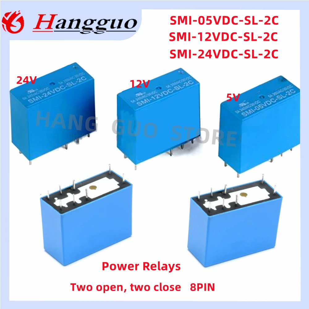 5PCS Original SMI-05VDC-SL-2C SMI-12VDC-SL-2C SMI-24VDC-SL-2C 5V 12V 24V 5A 250VAC/30VDC 8 pin two switch two close Power relays