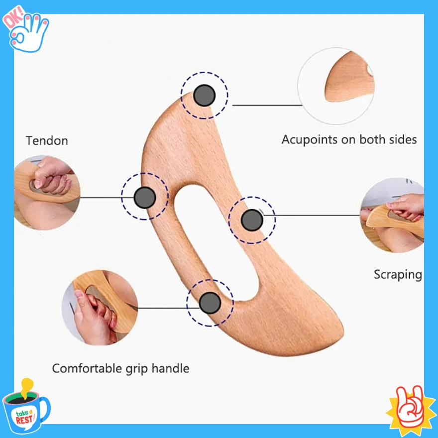 

1 шт. деревянный скребок Гуа Ша из бука, гладкие закругленные края для лица, тела, массажа, терапии, меридианы, выемка кровообращения [