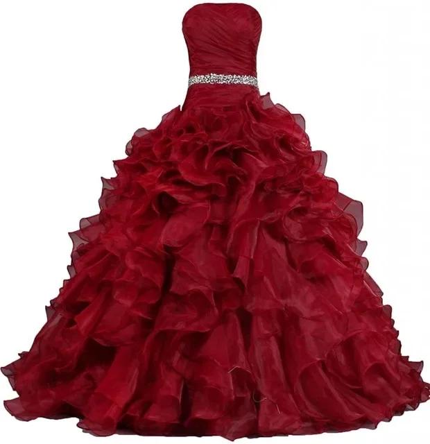 Elegante Ruches 2024 Quinceane Voor 15 Jaar Strapless Vintage Stijl Feestjurk Organza Baljurk Quinceanera Jurk