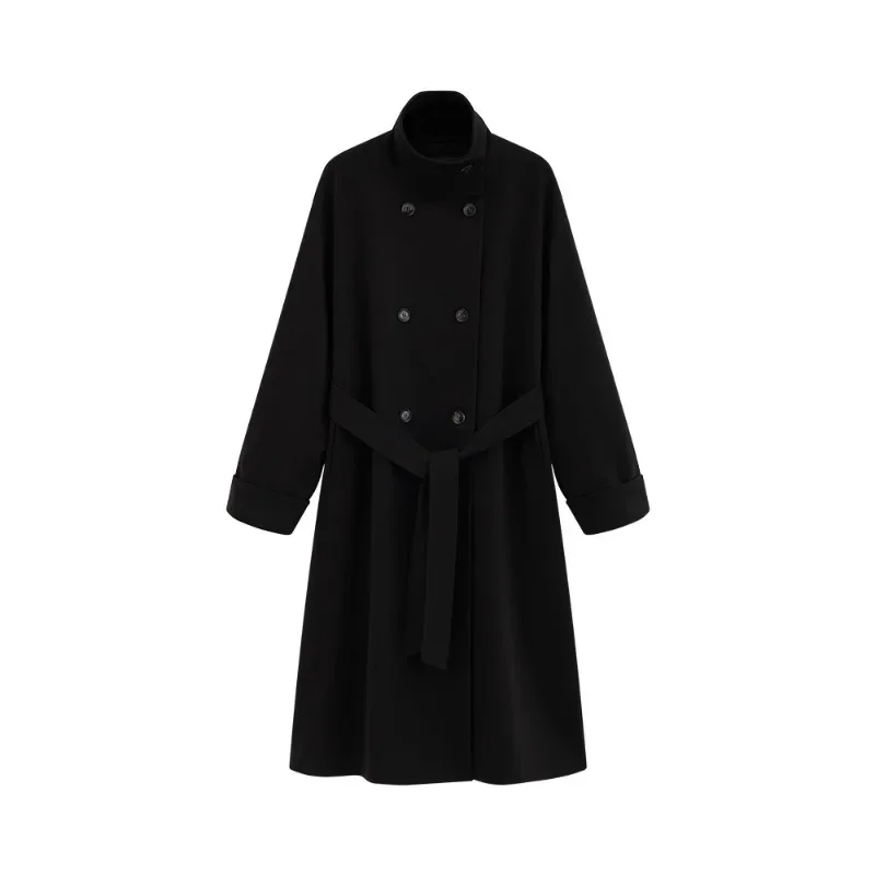 Vintage Elegant Wool-Like Coat for Women Winter Long Trench Coat with Belt Lapel Collar Slim Fit Casual Warm Thick Overcoat