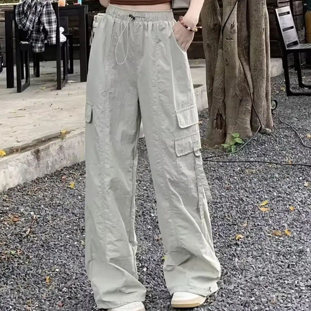 

Cargo Pants with Reinforced Pocket Seams Adjustable High Waist Women's Cargo Pants with Elastic Drawstring Wide Leg for Sports