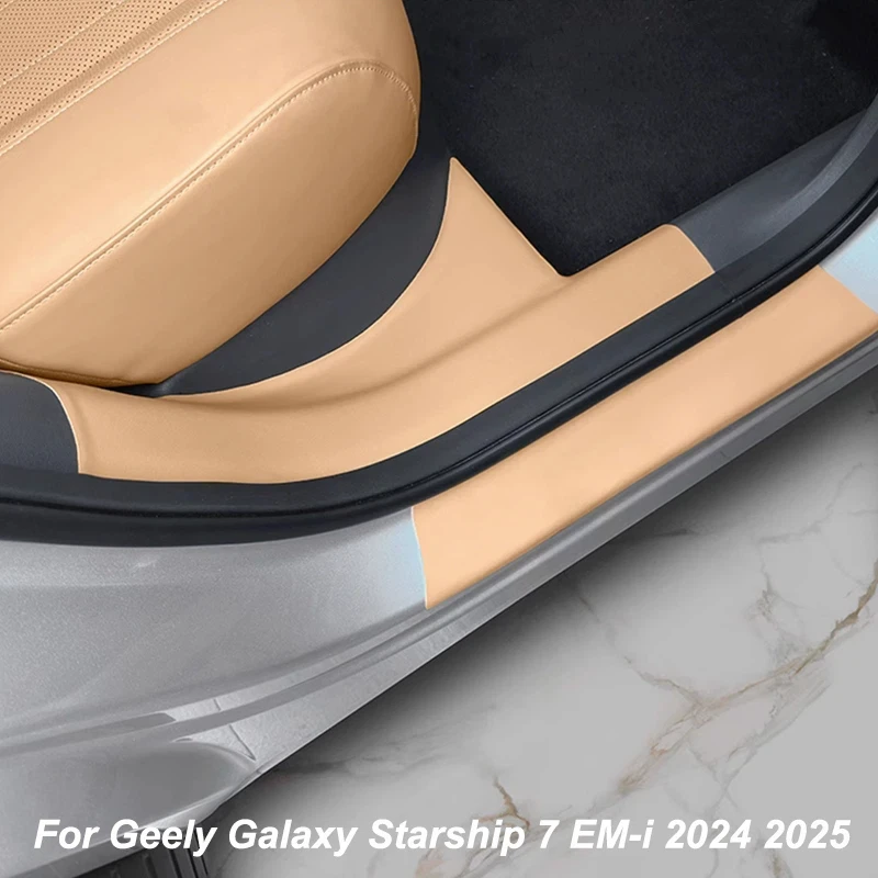For Geely Galaxy Starship 7 EM-i 2024 2025 Car Threshold Protector Car Door Sill Scuff Plate Decor Leather Auto Accessories