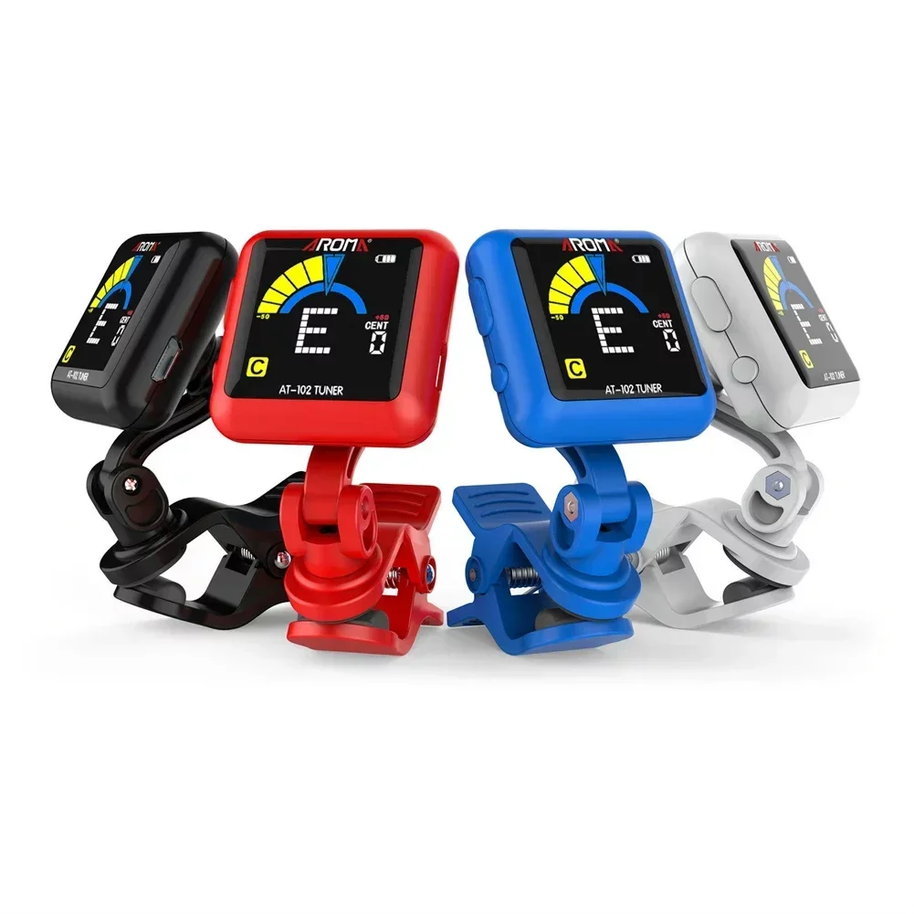 SPORTFUNSF-Aroma at-102 Recarregável Clip-On Guitar Tuner, Sn Colorido com Bateria Embutida, Cabo USB para Baixo de Guitarra Cromática e Uku