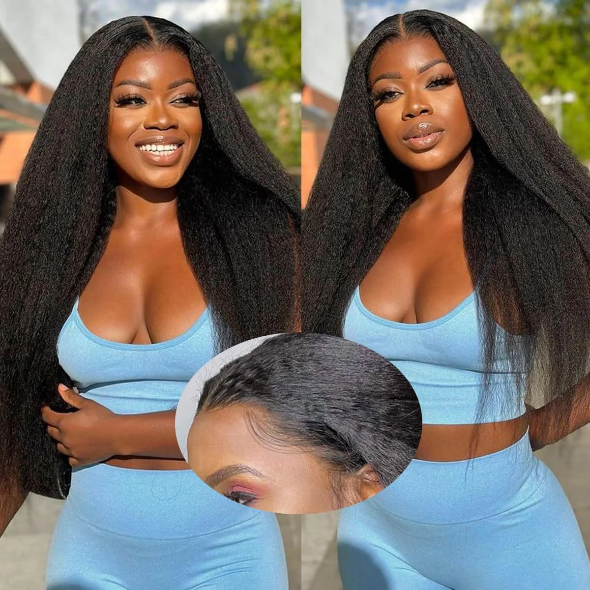 Kinky Straight Human Hair Wig 13X4 Kinky Straight Wig Human Hair Pre Plucked With Baby Hair Yaki Straight Human Hair Wigs