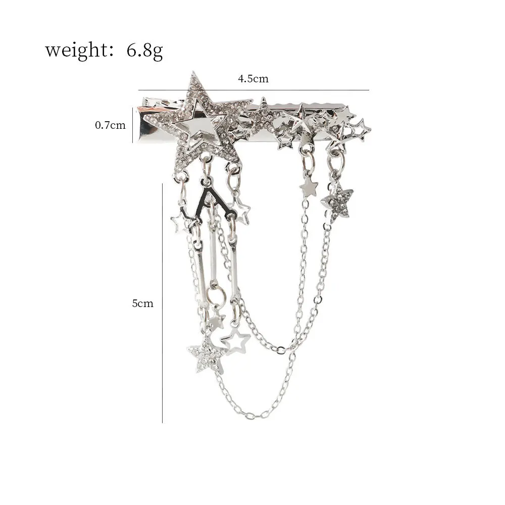 Punk Haar Clip voor Vrouwen Meisje Vintage Crystal Star Kwastje Haarspelden Harajuku Y2K Mode Hoofddeksels Haar Sieraden Accessoire