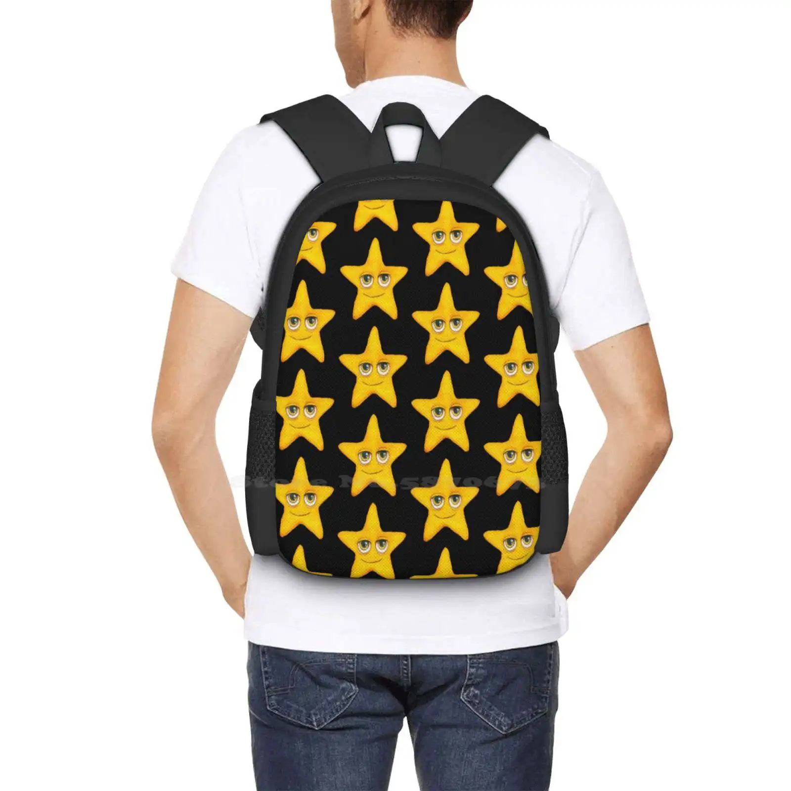 Mochila con diseño de patrón de estrella para estudiantes universitarios, bolsas de ojos grandes, arte de ojo grande, arte de fantasía, Estrella estrellada, Feliz Navidad