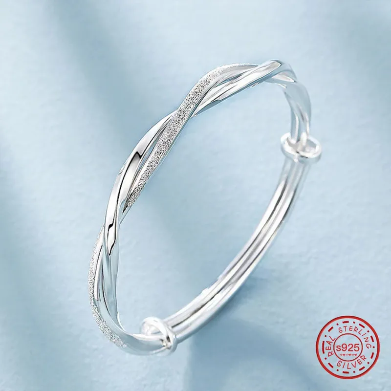 

925 Sterling Silver Original Pretty Weave Bracelets Bangles For Women Fashion Party Wedding Engagement Jewelry Adjustable Size