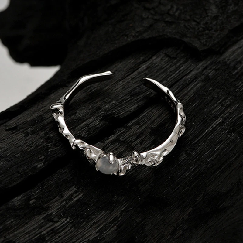 100% 925 Sterling Silver Agate Irregular Open Ring for Woman Girl Geometric Liquid Lava Design Jewelry Party Gift Dropshipping