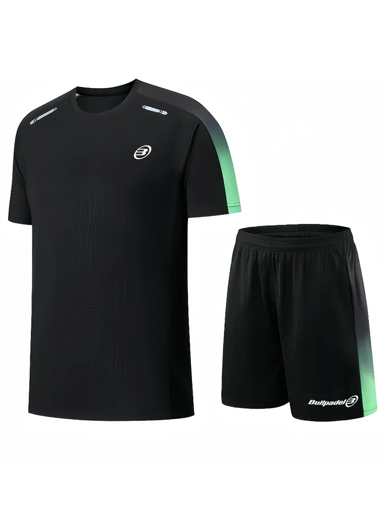 Bullpadel-Conjunto de camiseta y pantalones cortos para hombre, ropa deportiva de tenis de verano para correr, baloncesto, ropa de entrenamiento, top transpirable de manga corta