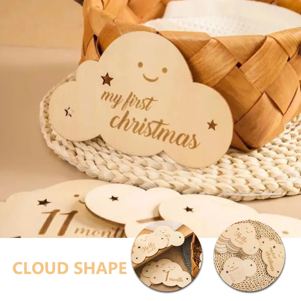 Baby Month Card Double Sided Discs Announcement Photo Cloud Shaped Markers Ornaments