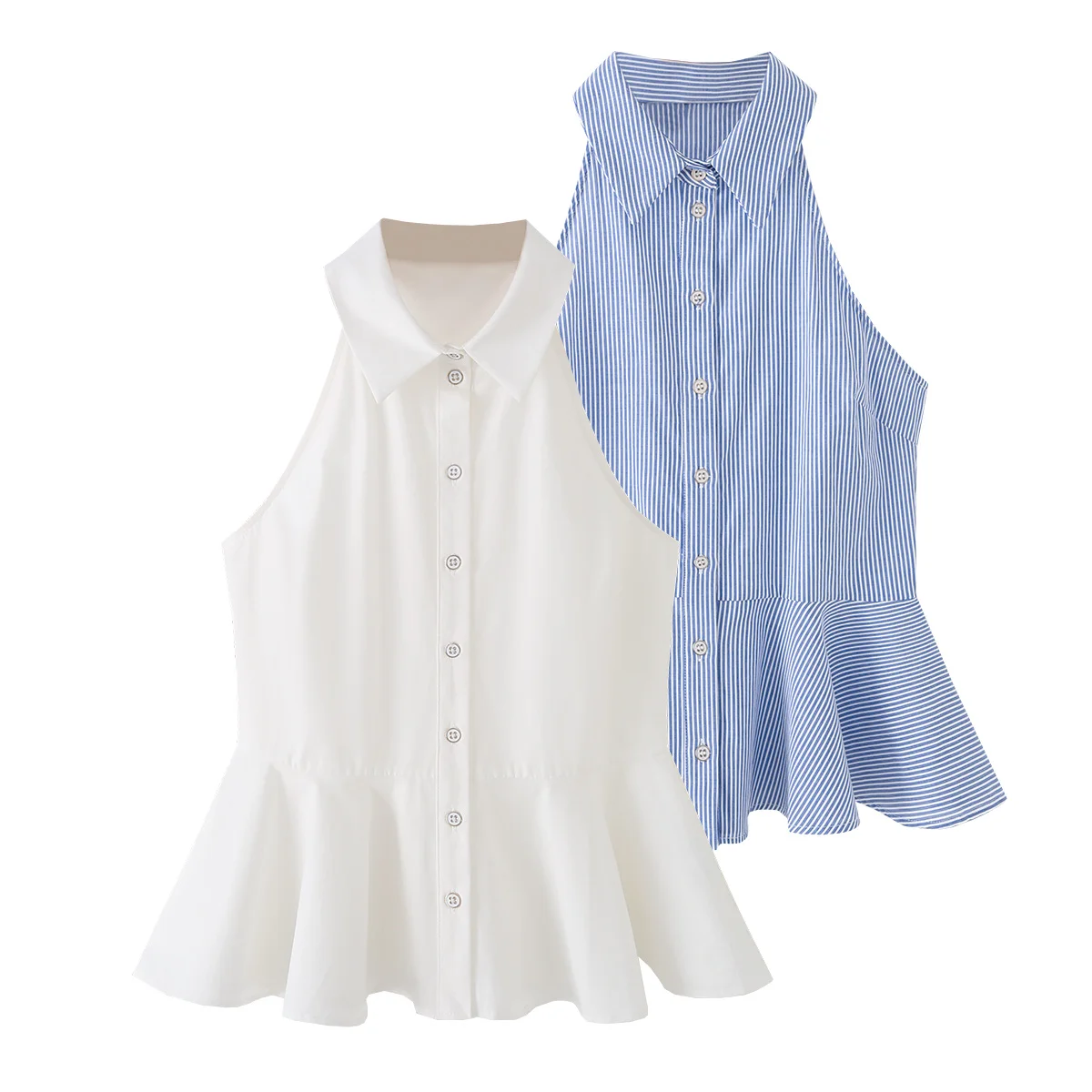 Willshela Women Fashion Ruffled Pleated Single Breasted Blouse Vintage Lapel Neck Sleeveless Female Chic Lady Shirts