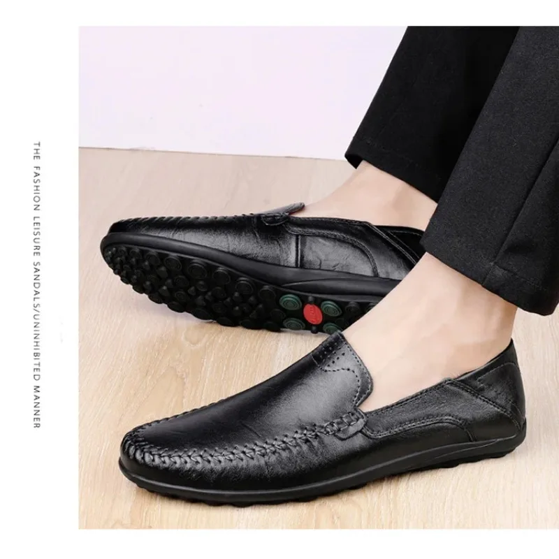 Comfortable Breathable Rubber Bottom Second Layer Cowhide Men's Business Casual Shoes Leather Stitching