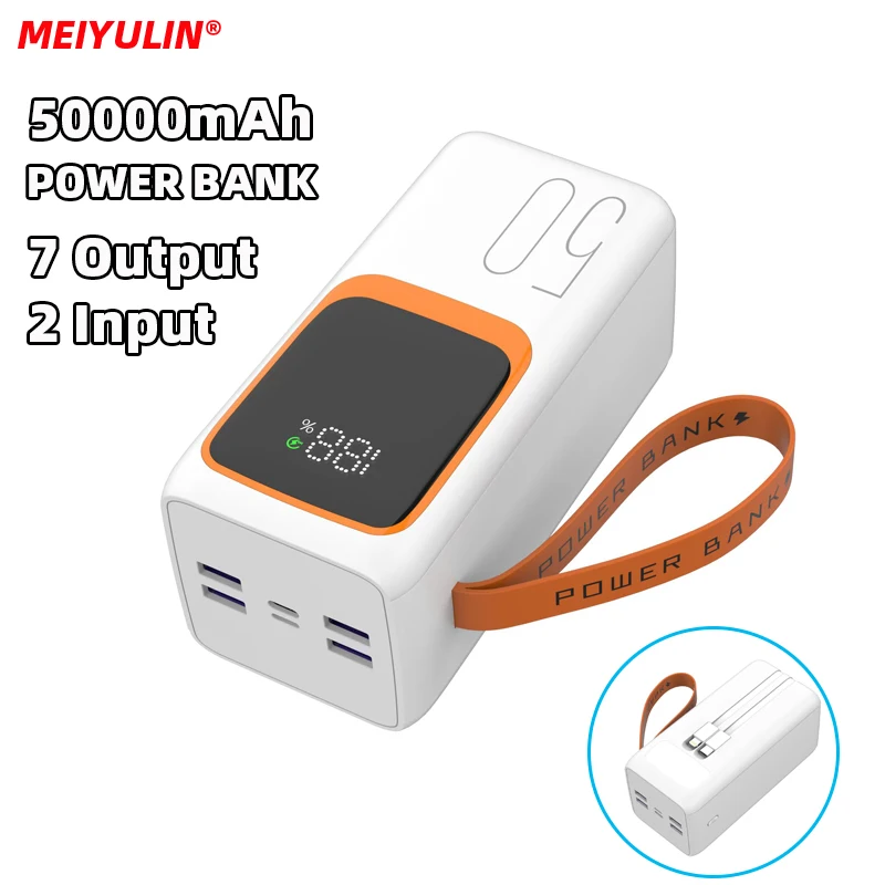 

50000mAh Large Capacity Power Bank with USB C PD20W Cable Fast Charging External Auxiliary Battery For iPhone 16 Samsung Xiaomi