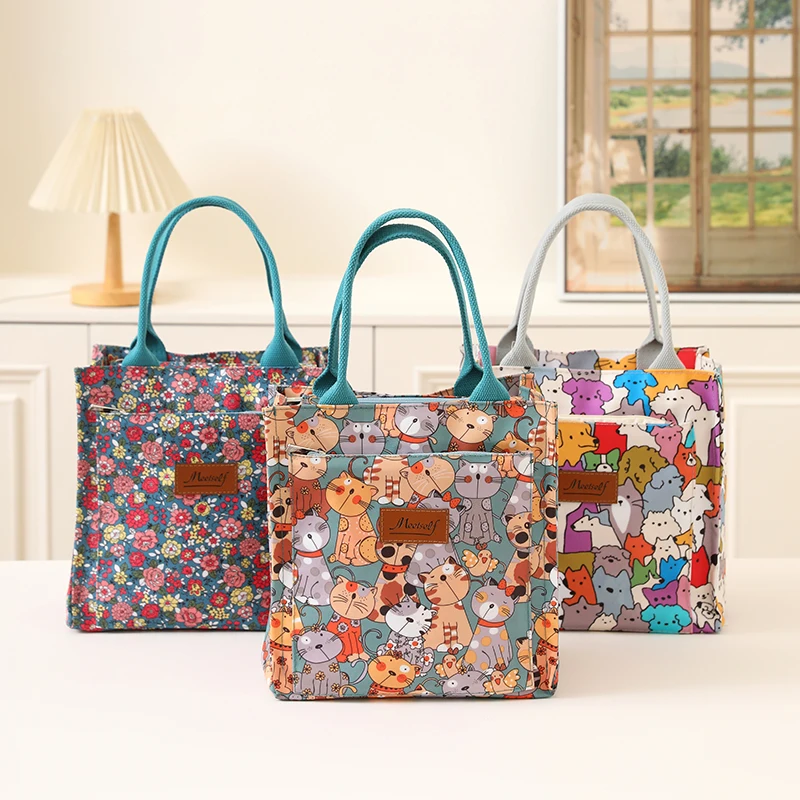 

Fashion animal print handbag for lunch Oxford cloth large capacity waterproof shopping bag Portable zipper handbag storage bag