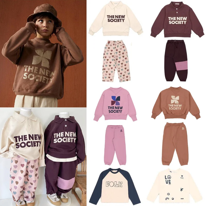 European Children Sweaters Autumn Girl Boy Sweatshirts Pant Printed Kids Casual Pullover School Clothes Suit