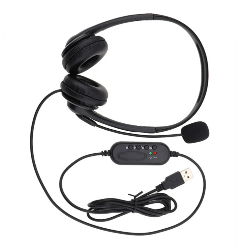 Adjustable Noise Cancelling USB Wired Headphones Call Center Headset With Microphone For PC Laptop Computer