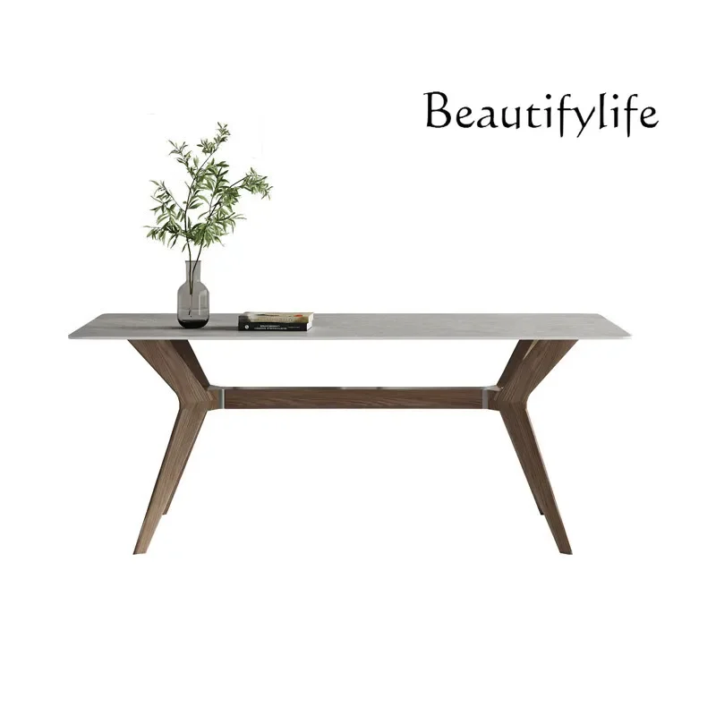 N36 Gray rock slab dining table Minimalist light luxury solid wood rectangular household small apartment dining table