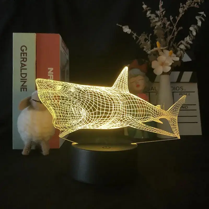 Lampe LED Tactile 3D en Forme de Requins, Luminaire Décoratif d'Nik, Disponible en 7 Couleurs, Idéal pour une Chambre à Coucher ou comme Cadeau