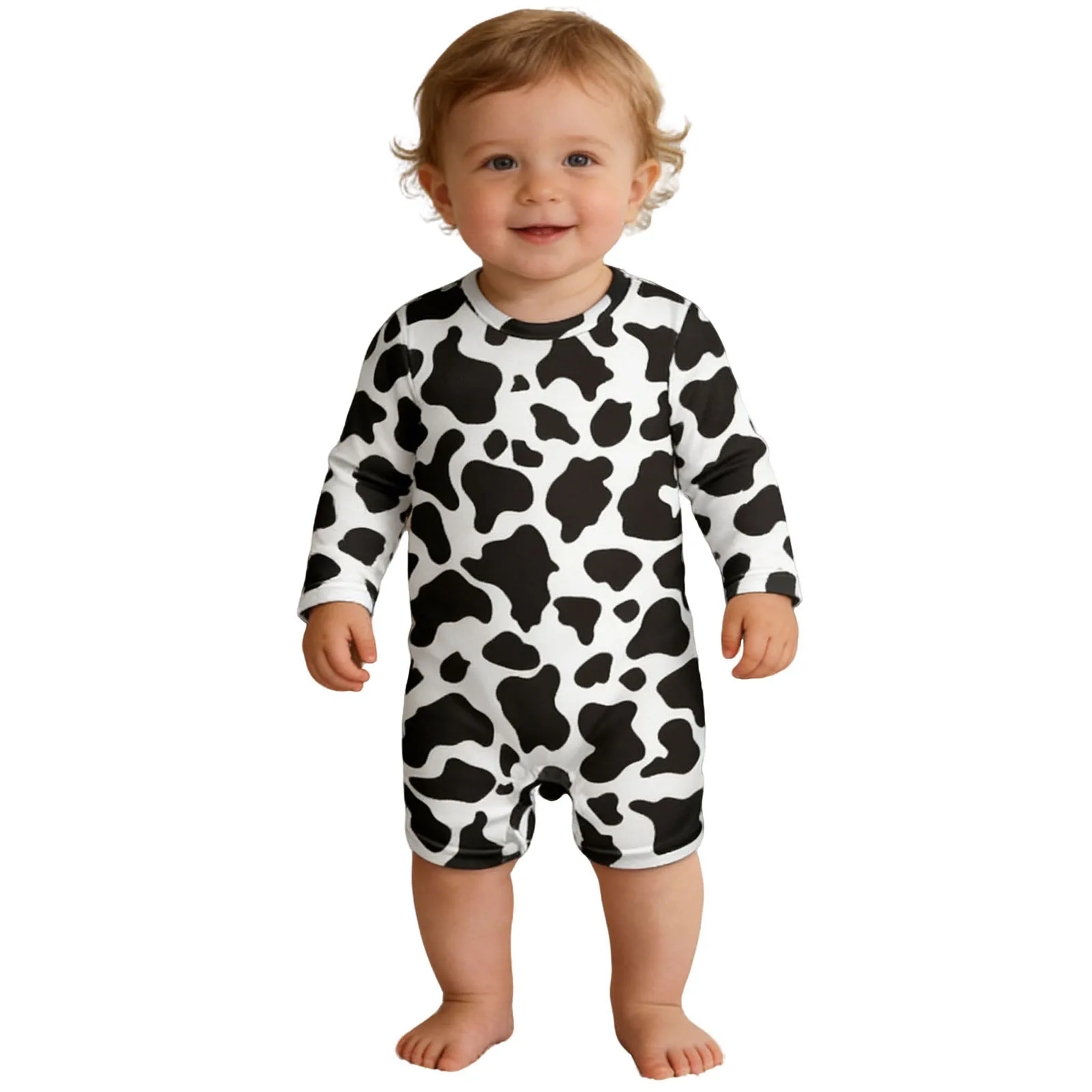 

Детский комбинезон-слип для мальчиков и девочек с милым принтом коровы, с длинным рукавом, на кнопках, домашняя одежда, пижама, костюм для фотосессий