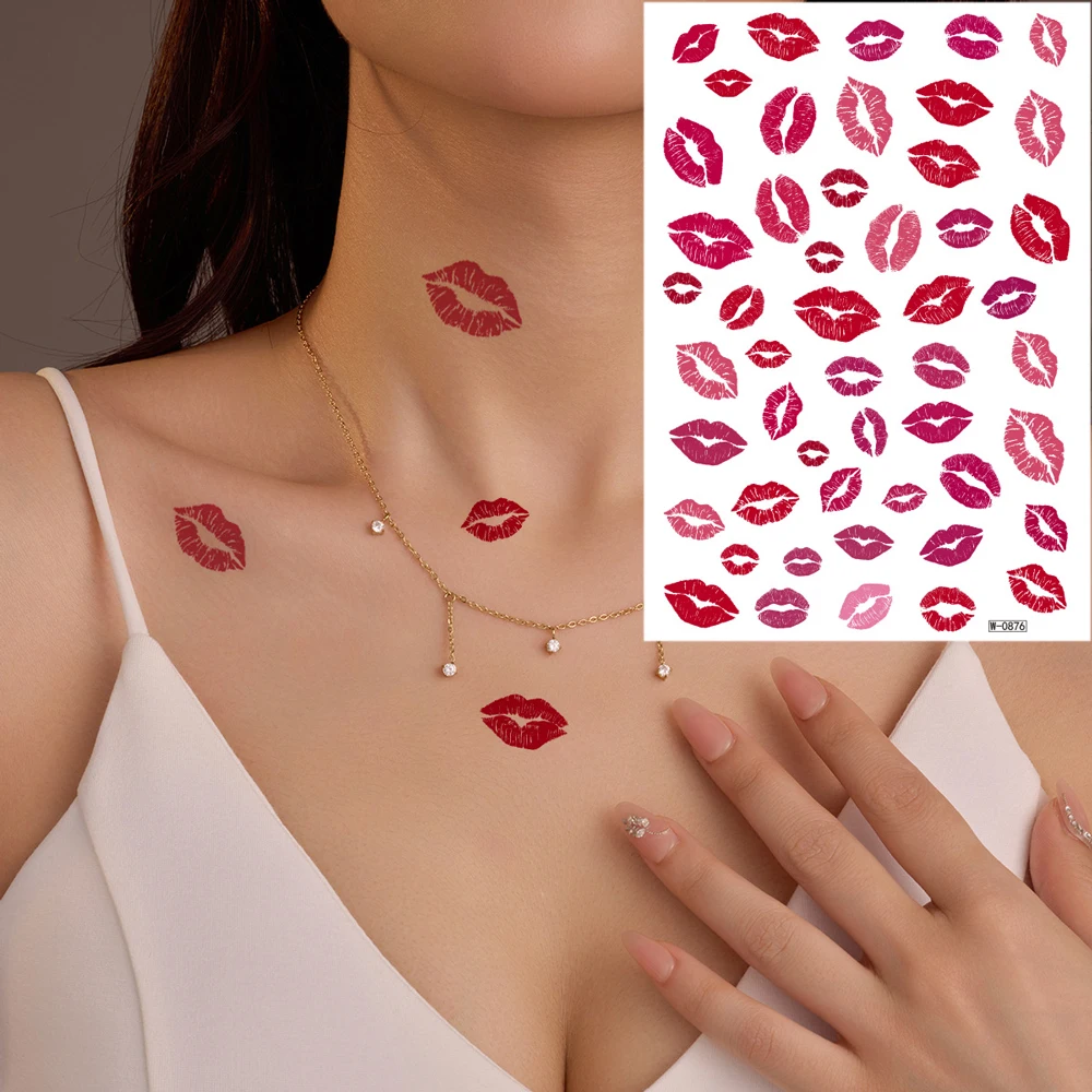1pc Waterproof Lip Pattern Tattoo Sticker For Women Men Disposable Temporary Tattoo for Valentine's Day Anniversary Body Decor