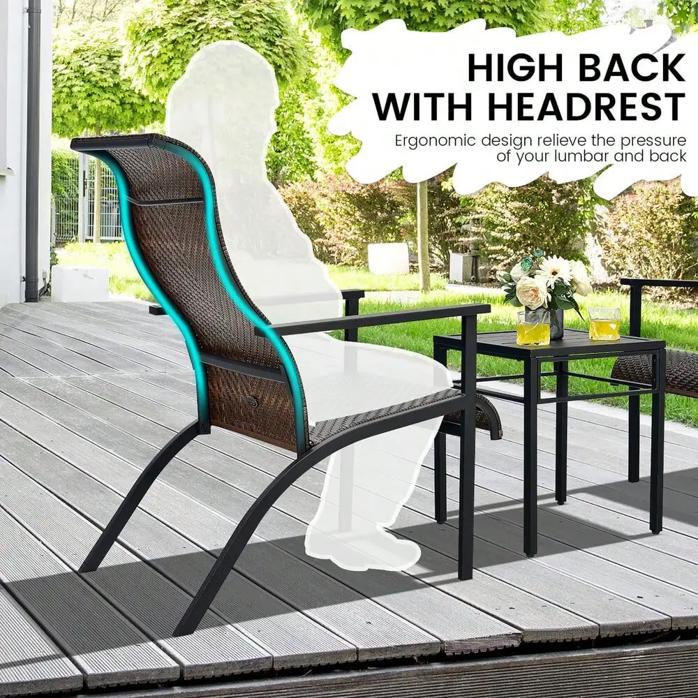 3PCS Rattan Bistro Chair Set Patio Furniture Set W/Table Mix Brown