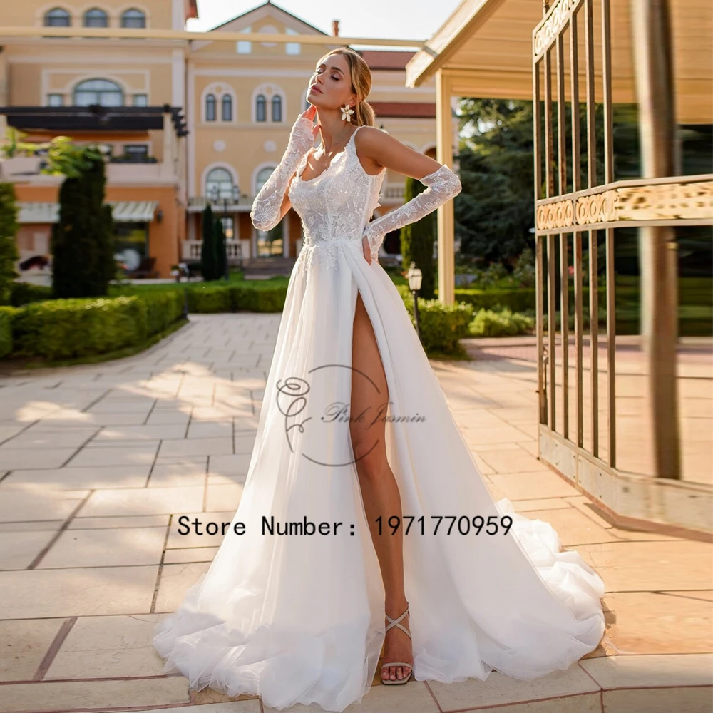 High Side Slit Wedding Dress For Women Square Collar Applique Bridal Gown Court Train vestidos de novia Custom Made 2024 New