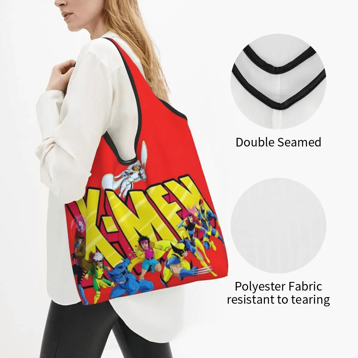 Custom Disney X-Men Marvel Film Shopping Bags Women Portable Large Capacity Grocery Shopper Tote Bags