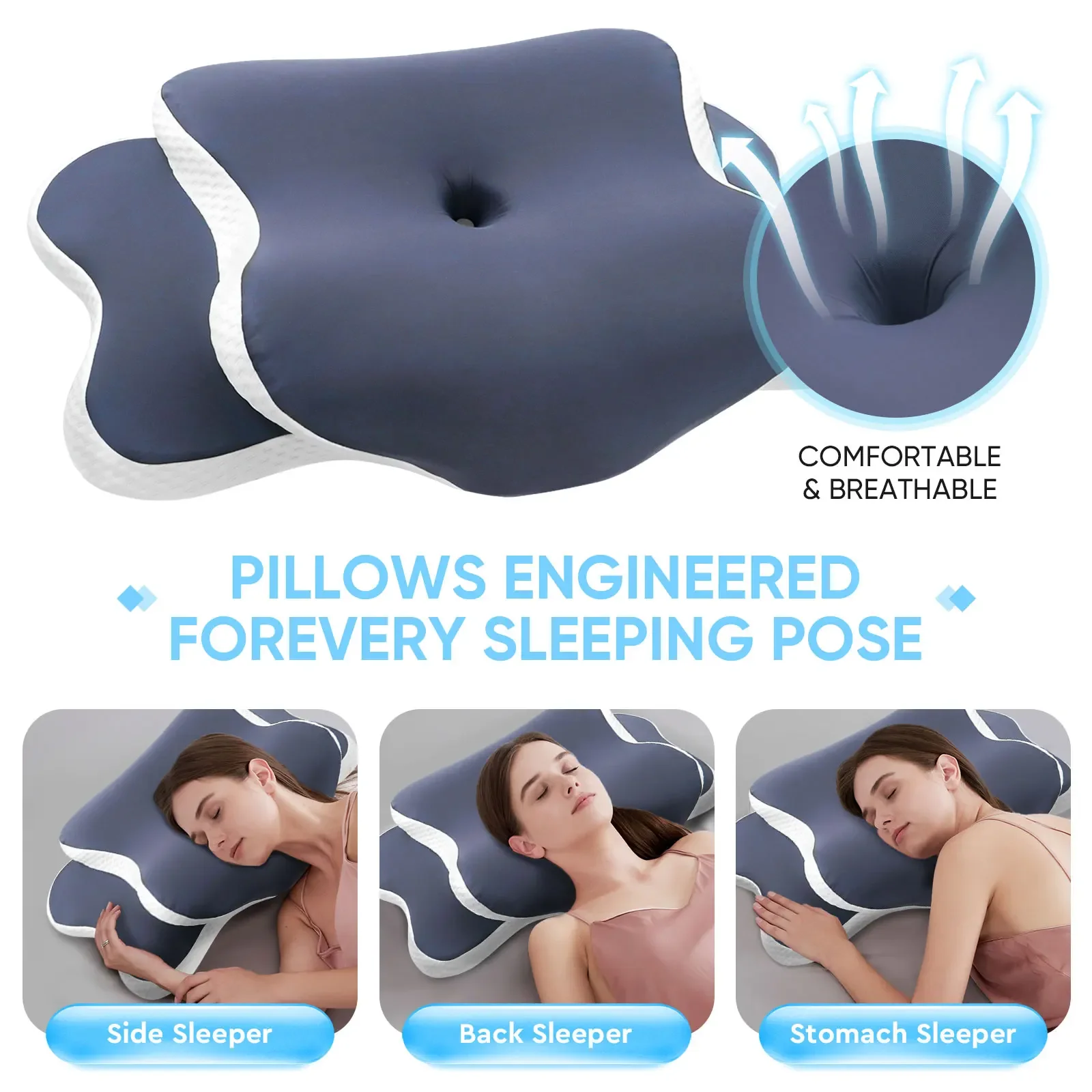 Memory-Schaum-Kissen, Nackenkissen zur Schmerzlinderung, ergonomisches orthopädisches Nackenstützkissen für Seiten-, Rücken- und Bauchschläfer, Geschenk – Detail 5