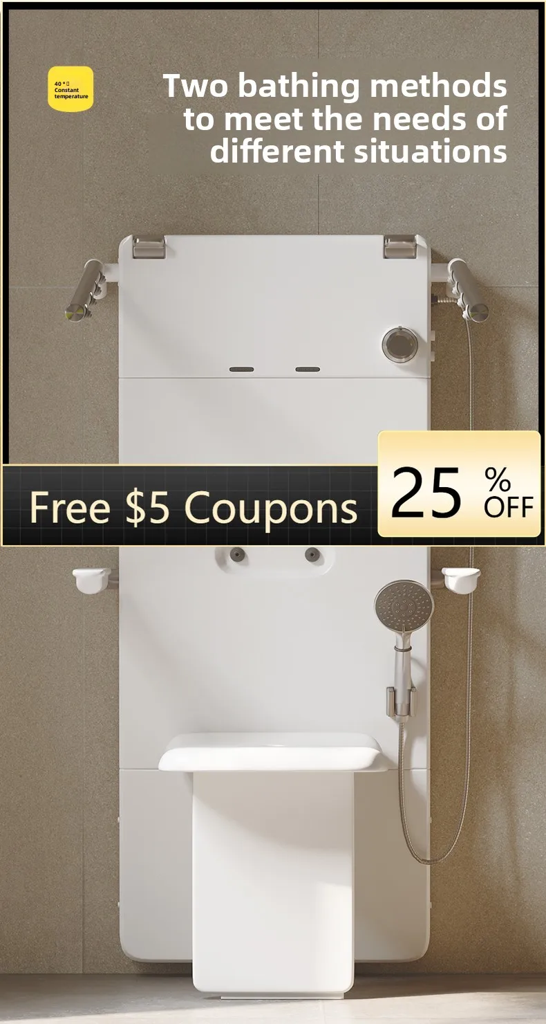 

YFY Elderly Sitting Shower with Constant Temperature, Multifunctional Foldable Bath Chair with Shower Arm