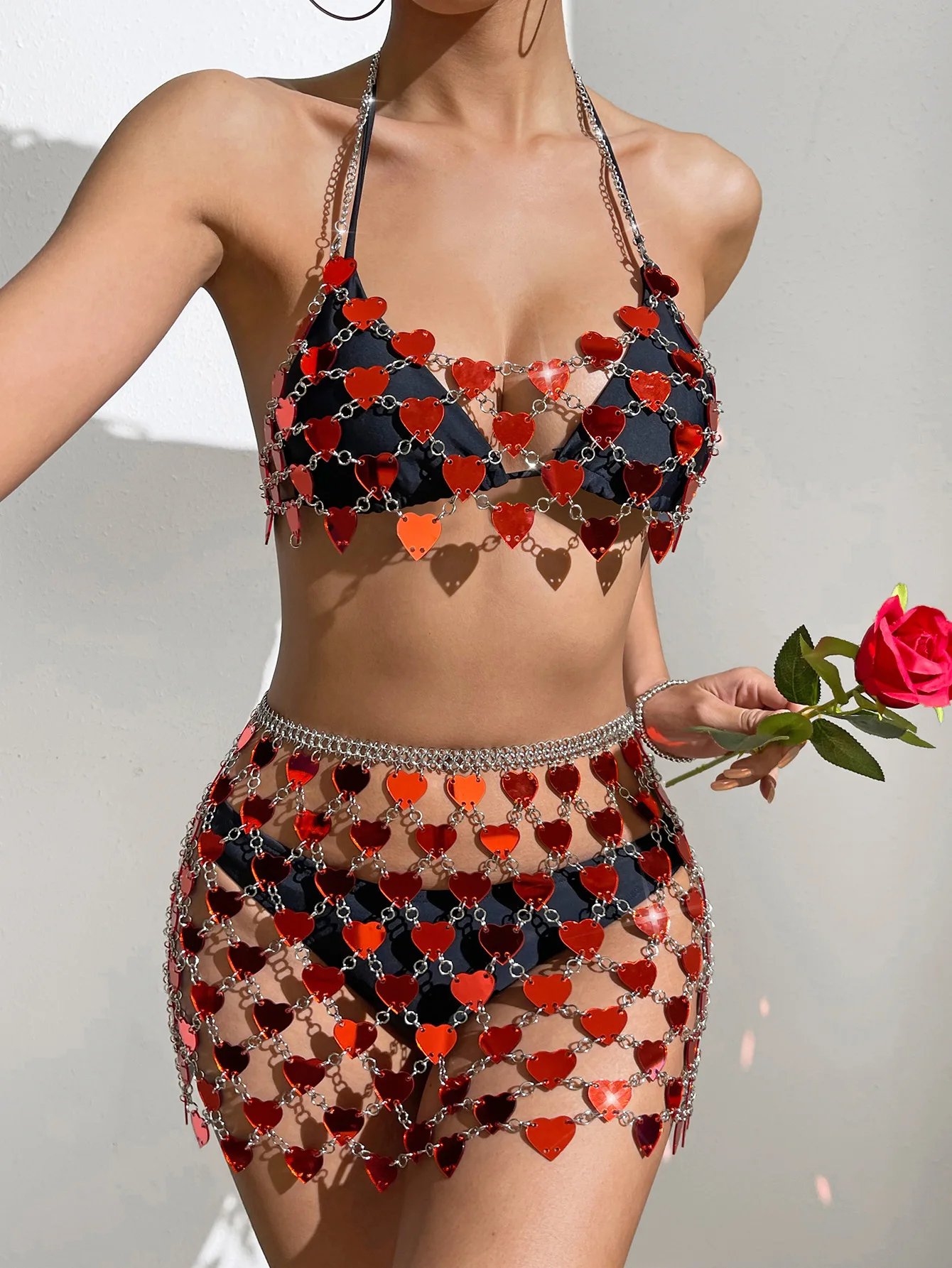 

Sexy Spicy Girl Acrylic Sequin Vest Top, Neck Hanging Suspender, Body Chain Set, Music Festival Nightclub Sequin Bead Bra