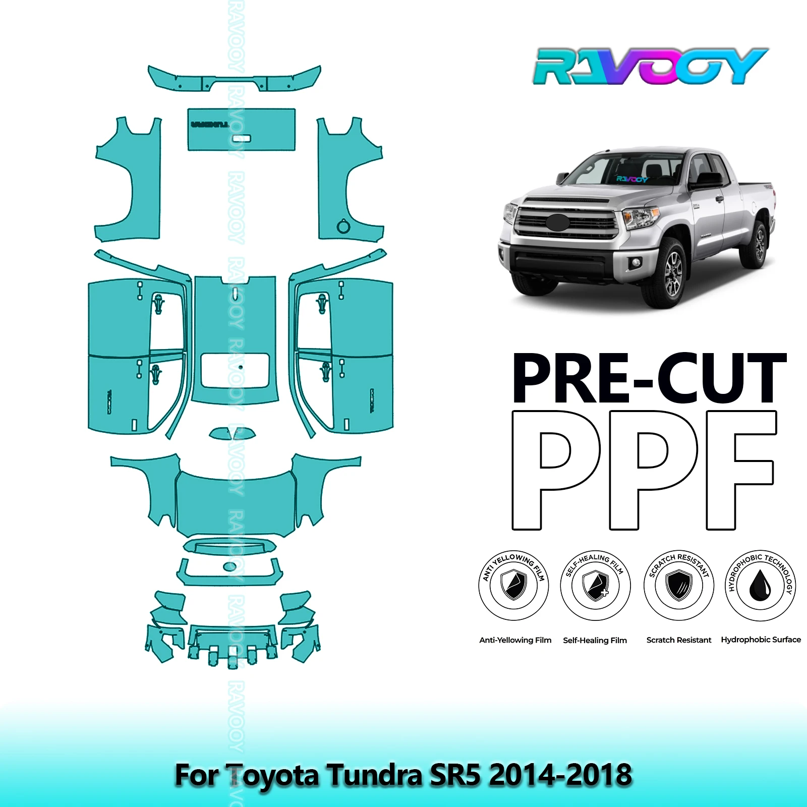 

Для Toyota Tundra SR5 2014-2018 8,5 мил предварительно вырезанная полная автомобильная защитная пленка PPF