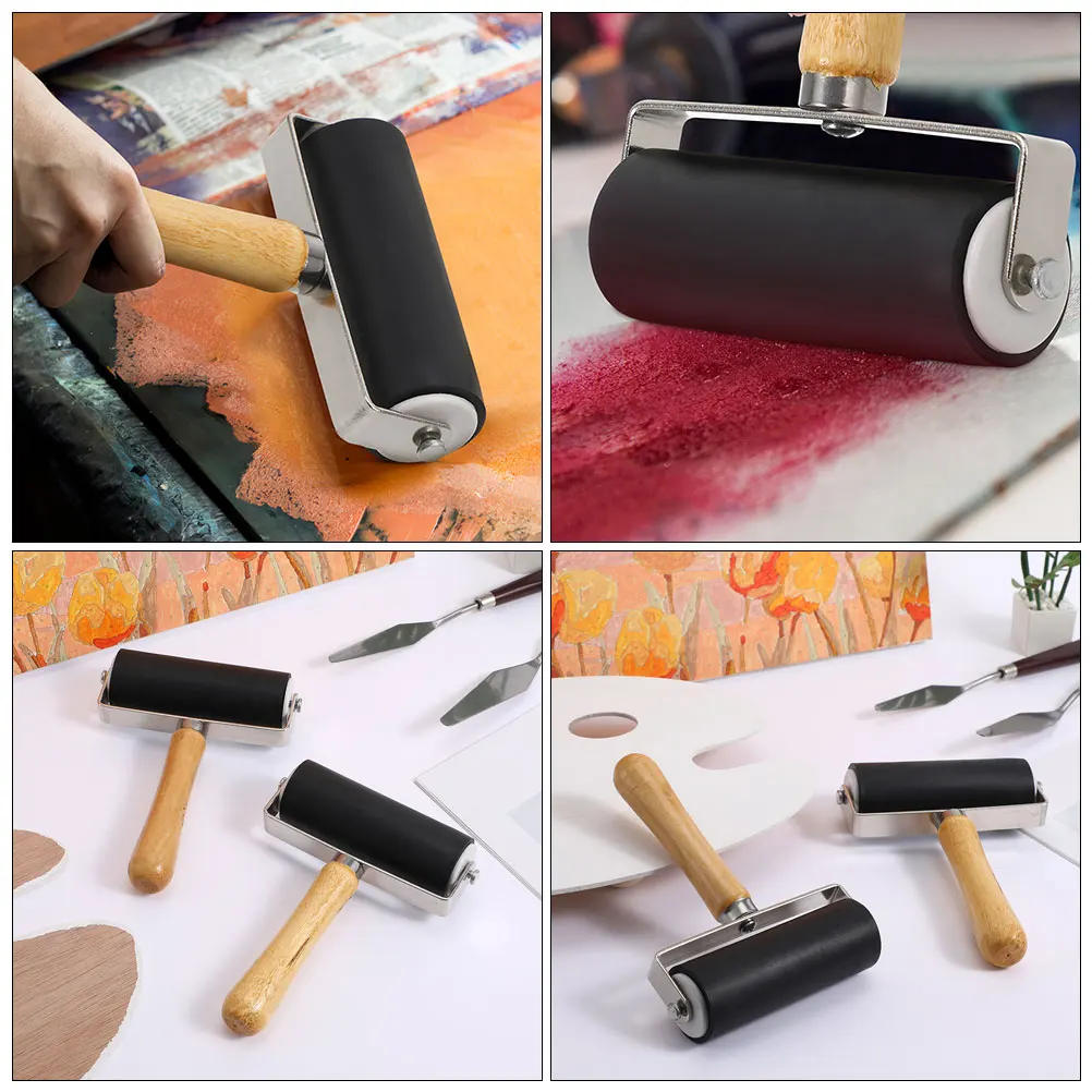 

4pcs Plastic Printmaking Ink Roller Durable Wood Handle Lightweight Art Craft Tool Stamping Painting Supplies Diy Glue