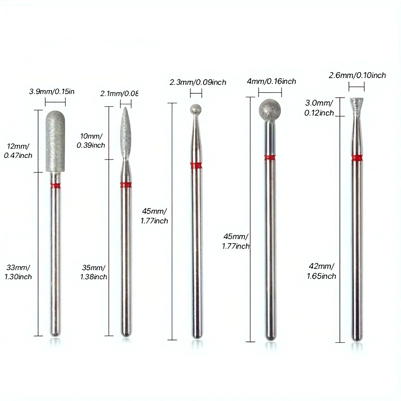 1/5 Uds. Broca de diamante rojo para uñas, fresa para manicura, rebaba rotativa eléctrica, herramientas para cutículas, accesorios