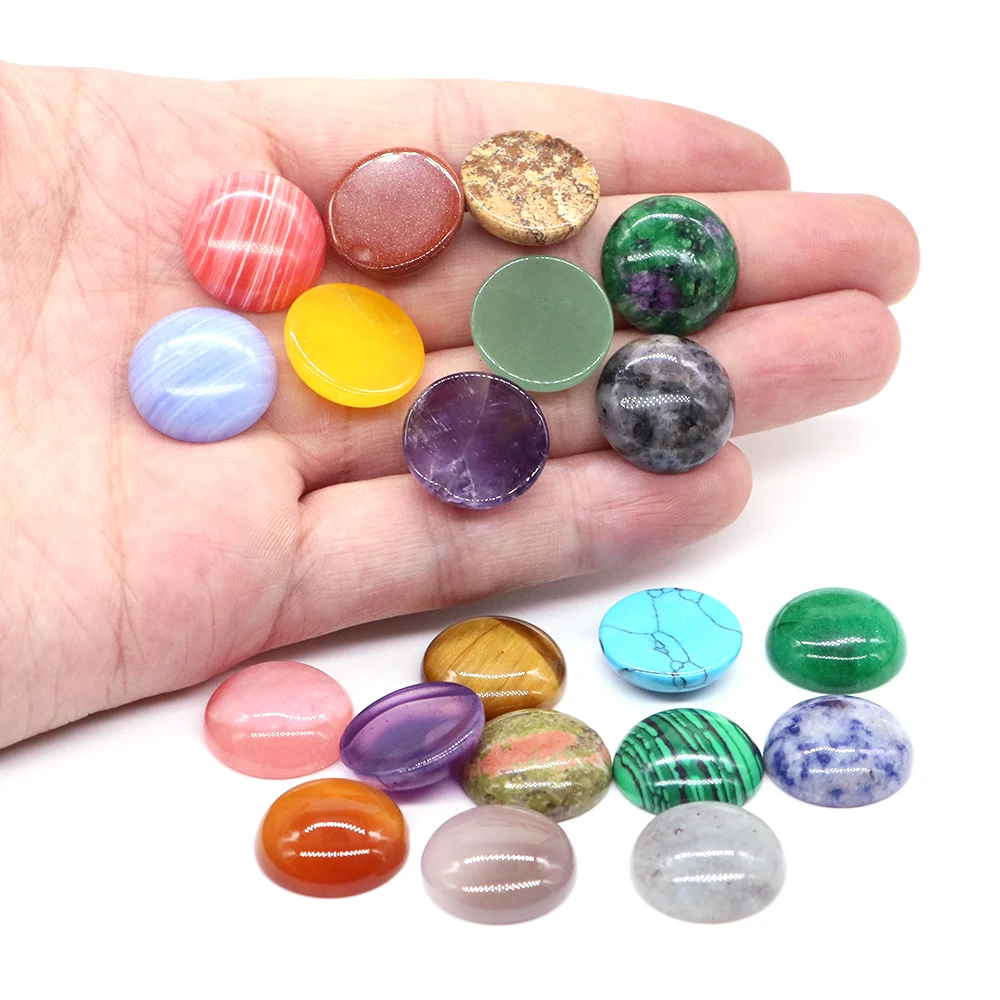 5pcs/Lot Natural Stone Cabochon Round Gemstone Beads DIY Crystal Healing Ring Necklace Jewelry Making 6 8 10 12 14 16 18 20 25mm